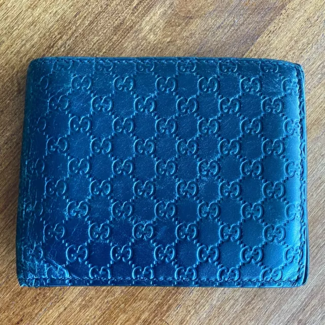 GUCCI MEN'S NAVY Blue GG Microguccissima Leather Bifold Wallet $20.00 ...