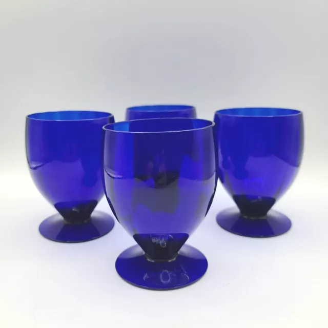 Vintage Morgantown Ribbed Optic Colbalt Footed Glass Tumbler Cordial Liquor - 4 Vintage Morgantown Ribbed Optic Colbalt Footed Glass Tumbler Cordial Liquor - 4