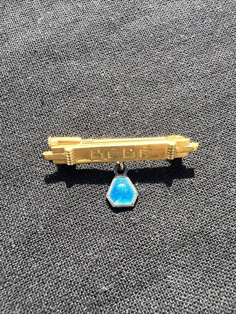 Broche Barrette Ancienne Plaquée Or Avec Cabochon Cristal Carré Et Perles Dorées - Vintage