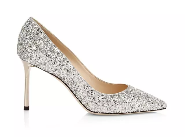 NWOB JIMMY CHOO ROMY 85 Pumps Champagne Coarse Glitter 100% Authentic RETAIL$695