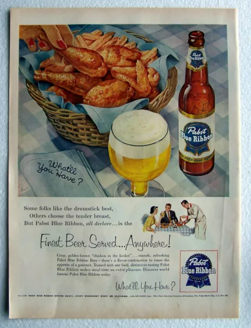 Pabst Blue Ribbon Beer Ad Fried Chicken 1954