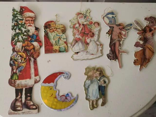 Vintage Victorian Santa, ANGEL, Christmas Die Cut Cardboard Christmas Ornaments