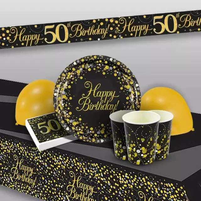 50th Birthday Party Supplies Decorations Banners Tableware Balloons Black Gold