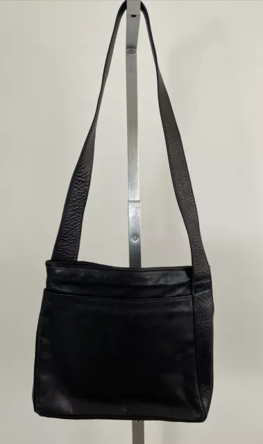PERLINA Vintage Soft Black Leather Shoulder Bag