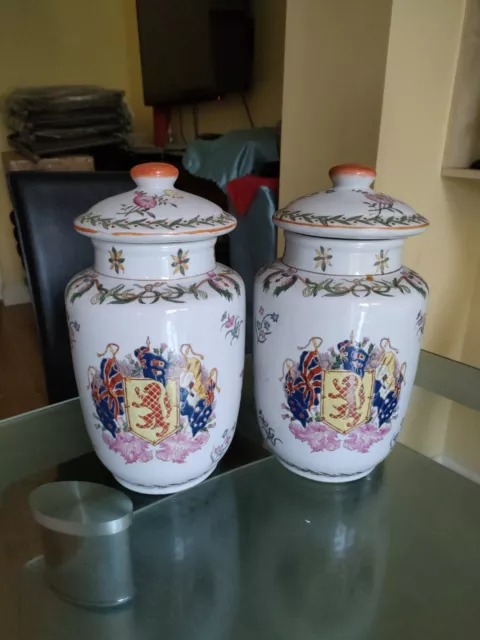 Pair Of Big Vintage Hand Painted Chinese Porcelain Jars With Lids And Mark