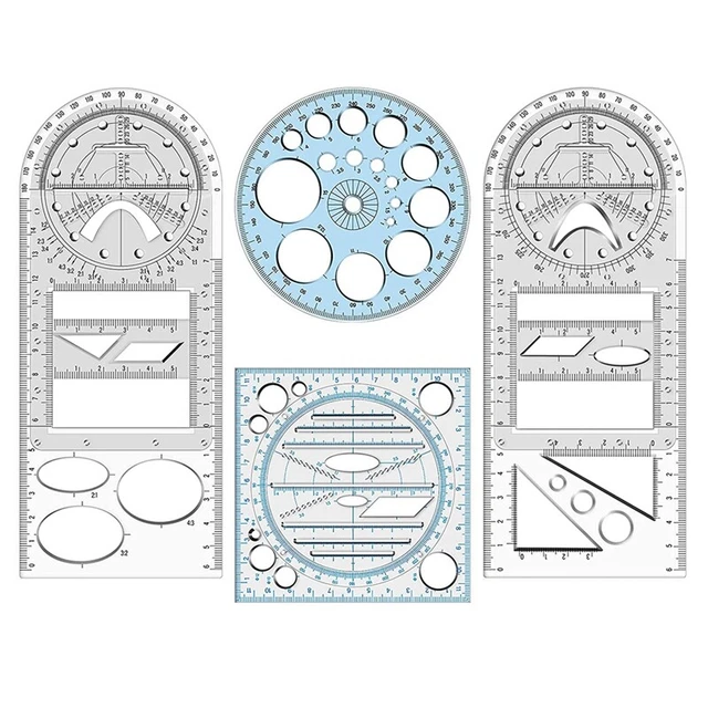 4 piezas Regla Geométrica Multifuncional Medición Regla de Dibujo Plástico Matema J7N6