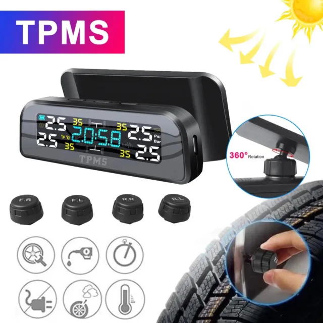 Solar Wireless Car TPMS Tire Tyre Pressure Monitor Monitoring System 4 Sensors