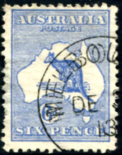 AUSTRALIA - 1913 ROOS 1st Wmk 6d BLUE CTO SG9 CV $100 [D1264]