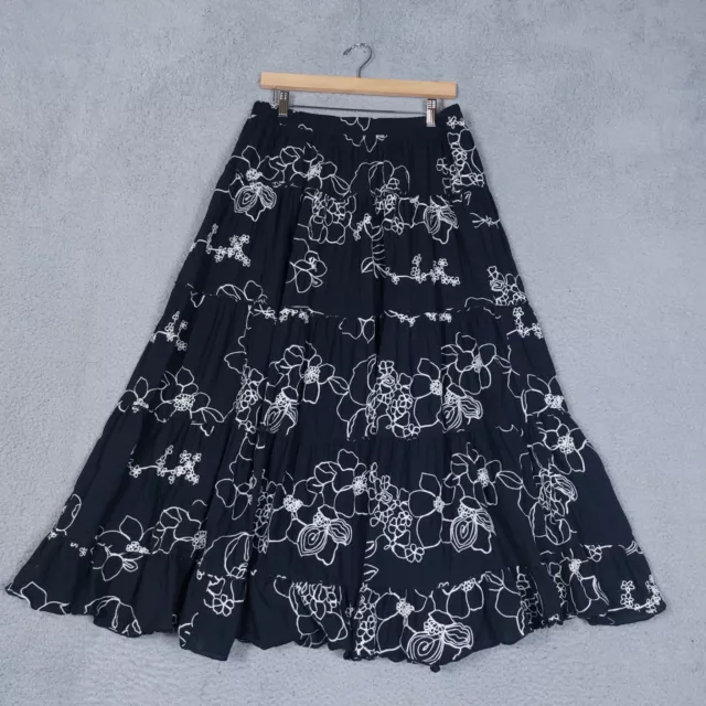 Coldwater Creek Maxi Skirt Women's Medium Black Floral Embroidered Lined Peplum