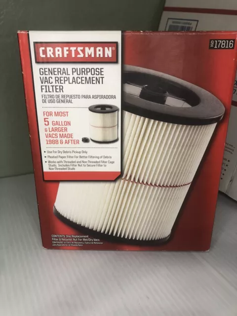 new Shop Vac Filter fits many Craftsman Vacuum Cleaners 17816 NIB