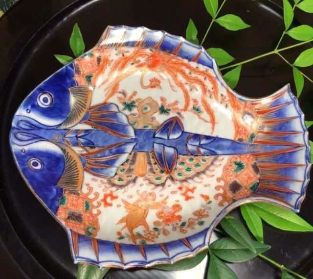 SEA BREAM FISH Shape PHOENIX 19TH CENTURY Old IMARI Plate Antique EDO Japanese