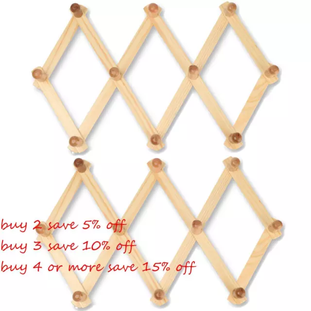 Fixed On Wall Expandable Natural Wood Hat Closet Hook Clothes Hanger Coat Hooks