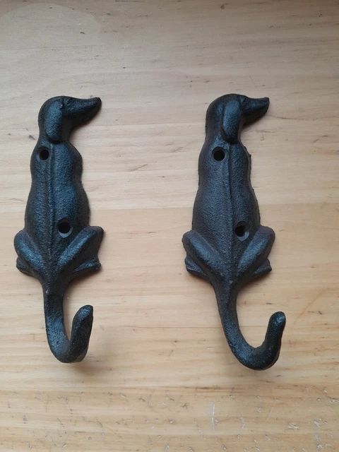 2 Cast Iron Antique Style DOG Coat Hooks Hat Hook Rack Towel LAB Retriever Puppy