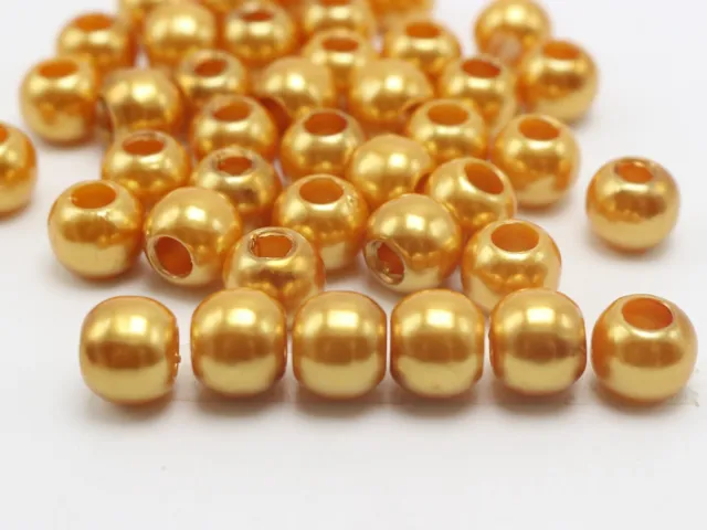 100pcs Gold Acrylic Pearl Round Beads 12mm (1/2") Pony Beads With 5mm Large Hole