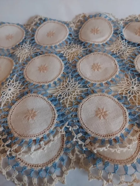 Nice Lot Of 3 Vintage White Blue  Hand Crochet Doily Doilies Table Runners