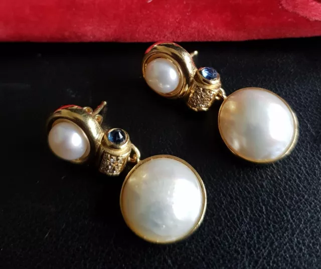 Ohrringe Mabe-Perlen mit Saphiren Echtschmuck 18 K  Gold