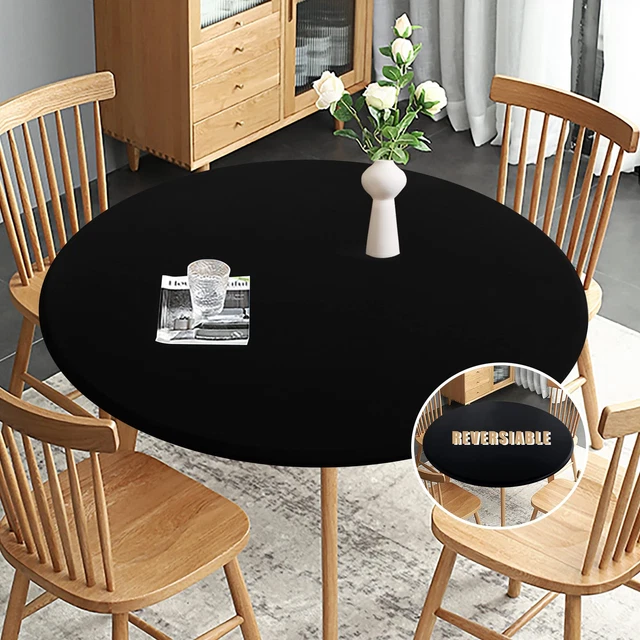 Fitted Round Table Cloth, Reversible Waterproof Stain Resistant Elastic Stretchn