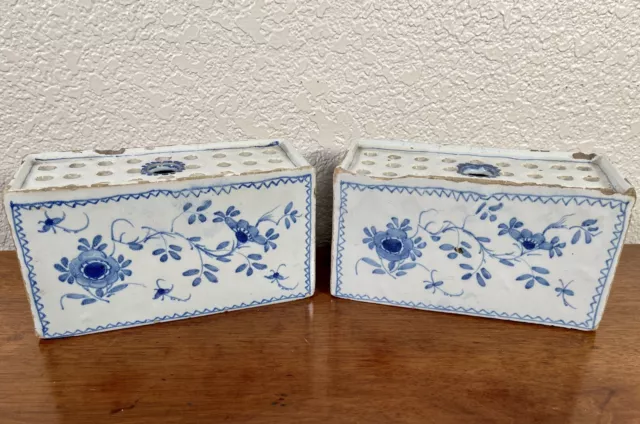 Set Antique 18th Century Delft Faience Flower Brick Tulipiere Vase Dutch English