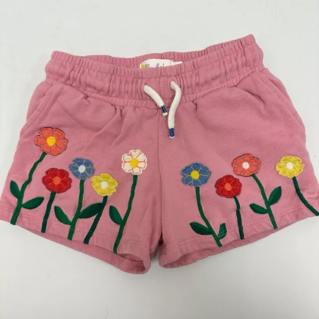 Mini Boden Sweat Shorts Floral Applique Pink Jersey Girls 5 Active Drawstring