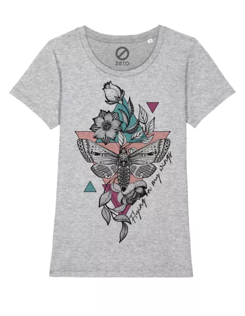 Maglietta Donna Geometric Tattoo Flowers Moth Flying On My Wings T-Shirt Girl