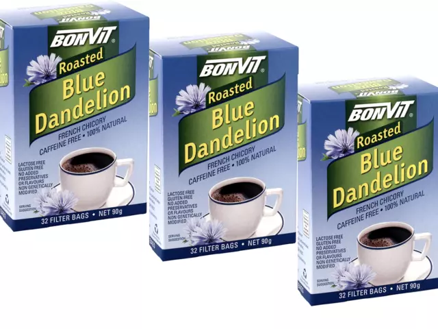 3 x 32 bags BONVIT Roasted Blue Dandelion French Chicory Tea ( 96 bags )