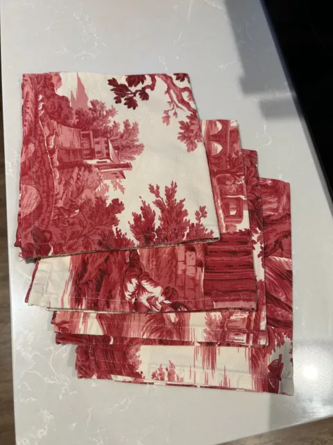 Burgundy Red Toile Set Of 5 Placemats