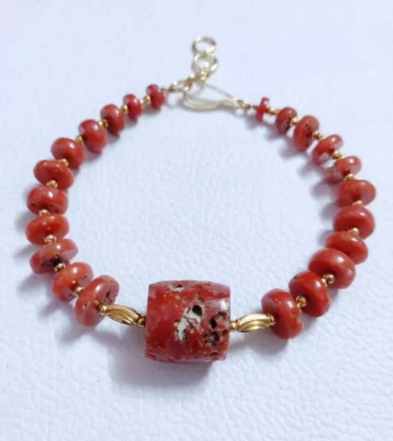 Bracciale con perline di corallo rosso naturale italiano Bracciale con...