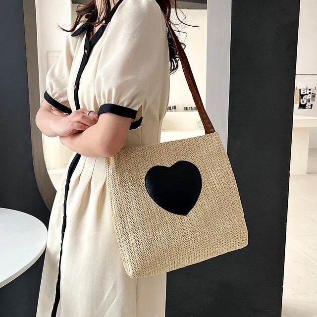 Summer Love Straw Woven Handbags Women Knitted Bucket Shoulder Bag (Camel) 3