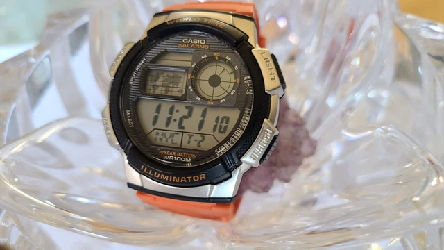 CASIO AE-1000W-4B DIGITAL Map Watch 10 Year Battery World Time 5 Alarms ...
