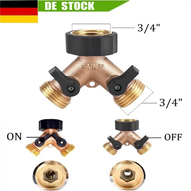 2-Wege Wasserverteiler Messing Gartenschlauch Wasserhahn Y Verteiler 3/4 Zoll