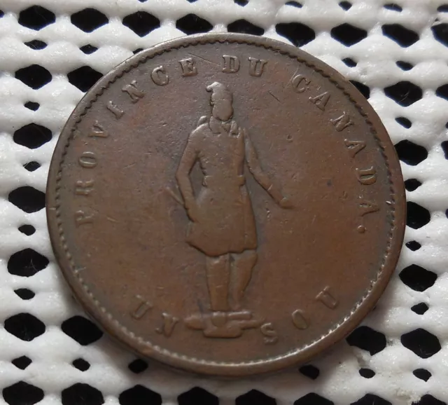1852 Province Du Canada Un Sou Halfpenny Quebec Bank Token Pc-3