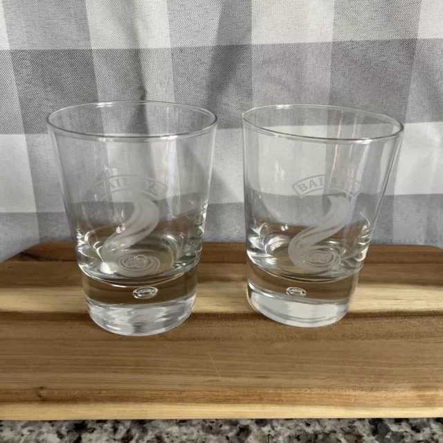 (2) Baileys Etched Highball Glass Thick Bottom Suspended Bubble Qty 2