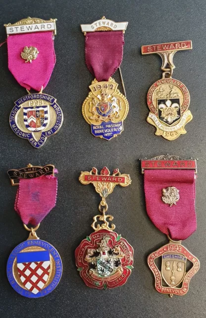 A Group Six Royal Masonic Benevolent Institution Stewards, Breast Jewels, Medals