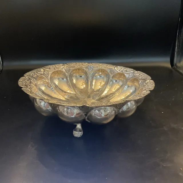 Mexican Or Peruvian Silverplate Large 10 1/2 In Footed Artisan Crafted Bowl