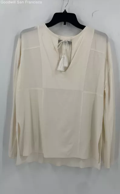 Vince Womens Ivory Wool Blend Casual Long Sleeve Tie Neck Blouse Top Size XS