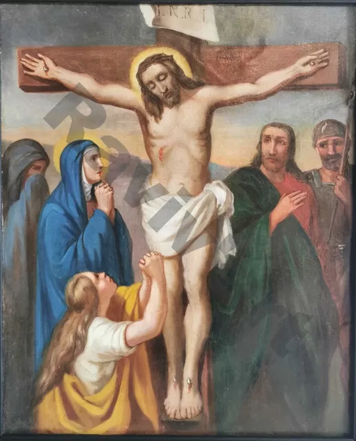 Christ en croix. Huile sur bois 68x49. Cadre doré 92x72cm Ancien