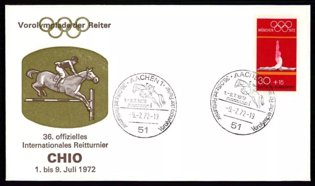 BRD BRIEF 1972 AACHEN CHIO REITTURNIER VOR-OLYMPIADE DER REITER PFERDE hy09