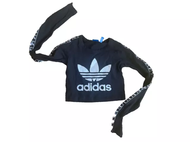 adidas Originals Women's black long sleeve crop cropped tape top, Size 6 ….