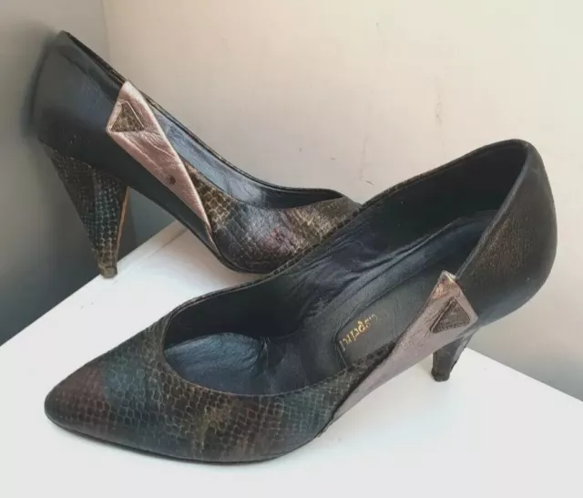 Scarpe vintage CASPRINI in pelle tacco alto ~ UK taglia 3 ~ pelle di serpente arcobaleno anni '80