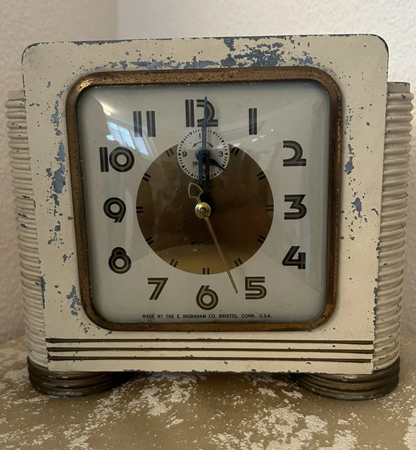 VINTAGE E INGRAHAM Co 'Skyline' Clock electric Art Deco *not working