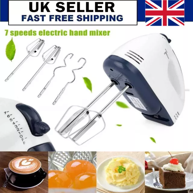 7 Speed Electric Hand Held Mixer Electronic Handheld Whisk Food Blender Egg Cake