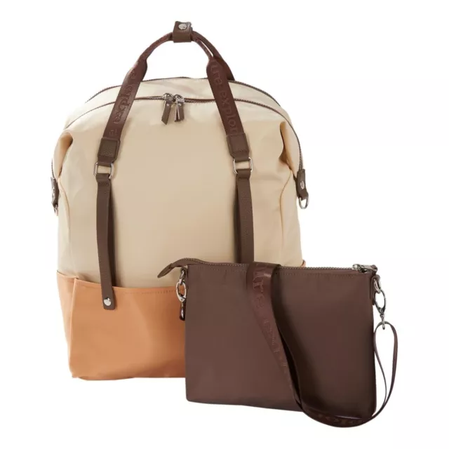 Samantha Brown To-Go Colorblock 4-Way Convertible Backpack with Pouch - Taupe