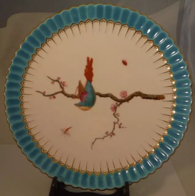 Antique Copeland Spode Hand Painted Bird & INSECTS Plate 8.5" Scalloped NICE **