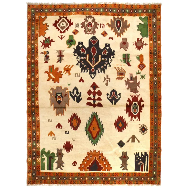 Excelente alfombra de lana hecha a mano con diseño Oushak oriental afgano {226x174cm} (w12004)