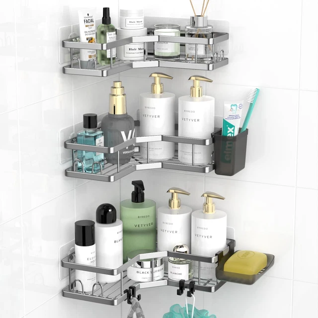 3 Pack Bathroom Corner Shower Caddy Shelf Stainless Steel Shelves No Drilling