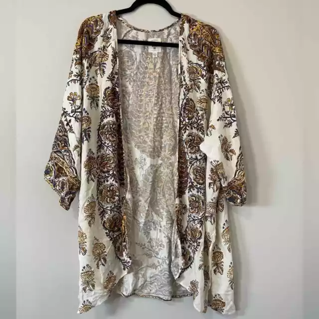 Womens Kimono Size Large Tan Boho Floral Print Top