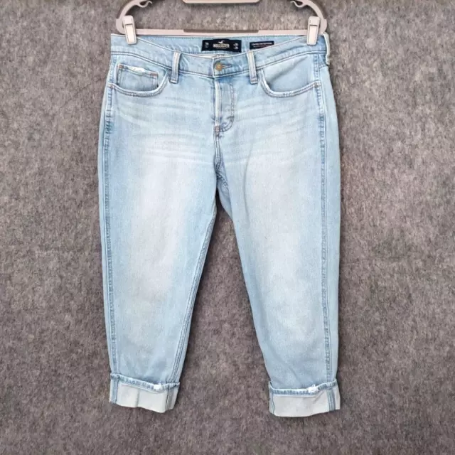 Hollister Women Jeans 11 R Low Rise Crop Boyfriend Light Stonewash Distressed