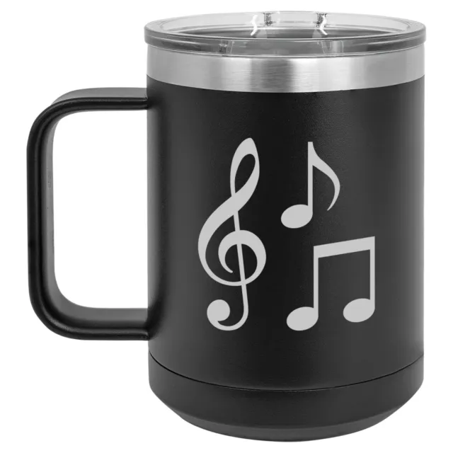 15oz Tumbler Coffee Mug Handle & Lid Travel Cup Vacuum Insulated Music Notes