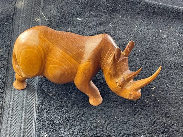 Wooden Rhinoceros Woodcarving Figurine Sculpture 10 in. Rino