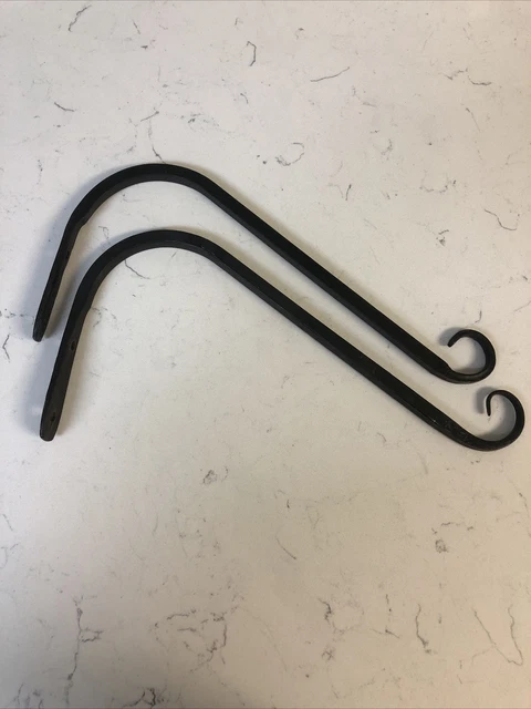 Wall Mounted Hooks Hand forged black wrought iron - strong sturdy metal set of 2